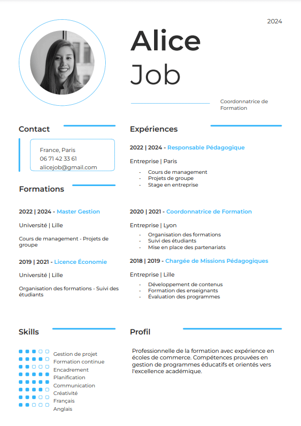 cv école de commerce